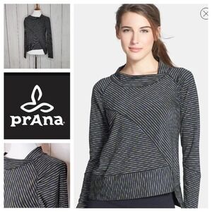 Prana Women's Striped Mock Neck Long Sleeve Athletic‎ Top Size M